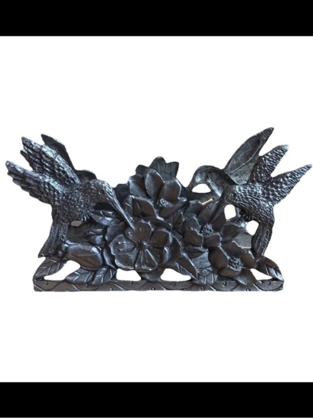 Decorative Metal Pewter Business Card Holder with Hummingbird, Birds, Flowers
